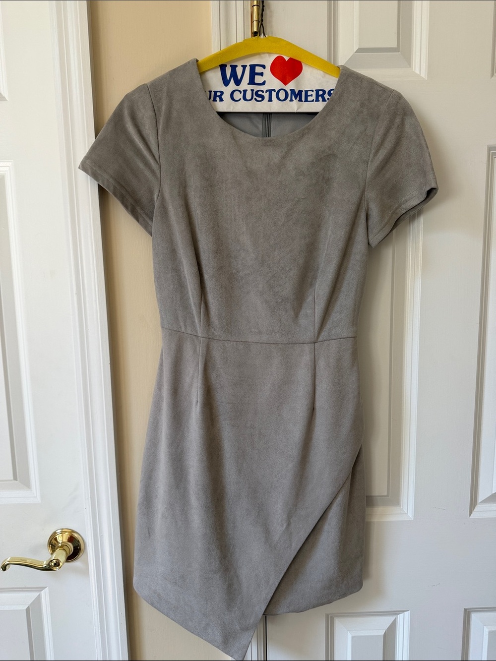 Women's Gray Short Sleeve Faux Suede Sheath Dress size S